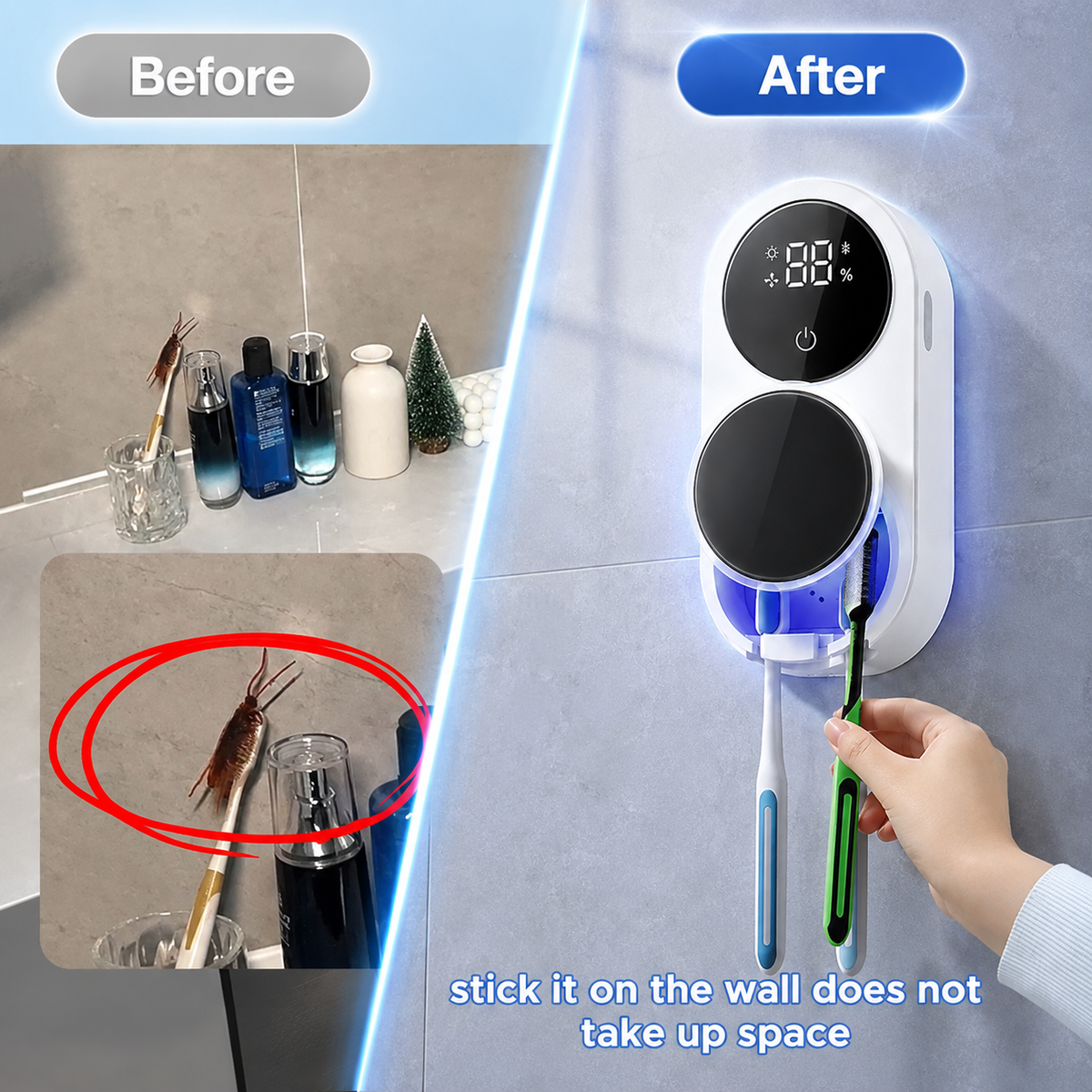 BILLHOL®🧊 WaveSense Touchless Advanced Dual-Toothbrush UV Sanitizing & Drying Station with Automatic Sensor Lid