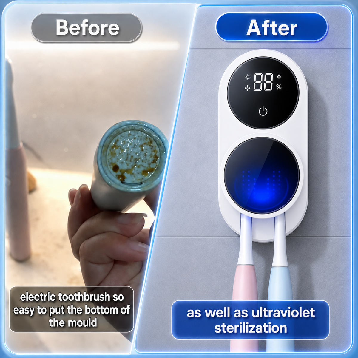 BILLHOL®🧊 WaveSense Touchless Advanced Dual-Toothbrush UV Sanitizing & Drying Station with Automatic Sensor Lid