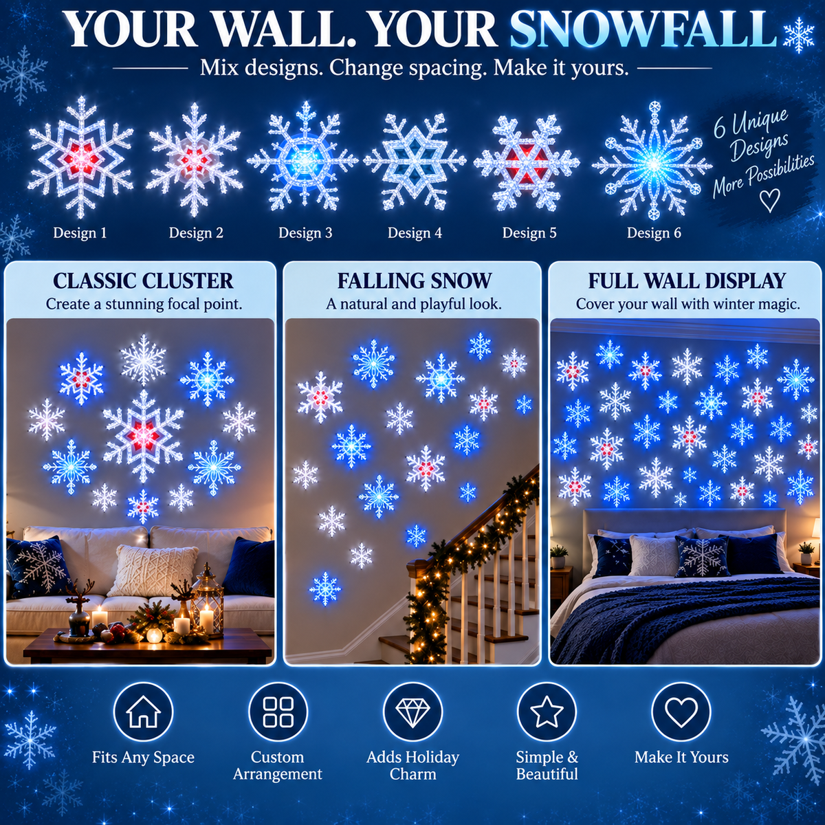 BILLHOL® 🎄WinterGlow Crystal LED Snowflake Lights | Elegant Blue & White Christmas Décor