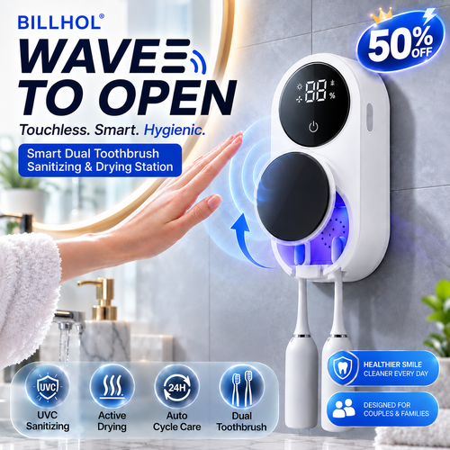 BILLHOL®🧊 WaveSense Touchless Advanced Dual-Toothbrush UV Sanitizing & Drying Station with Automatic Sensor Lid