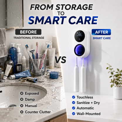 BILLHOL®🧊 WaveSense Touchless Advanced Dual-Toothbrush UV Sanitizing & Drying Station with Automatic Sensor Lid