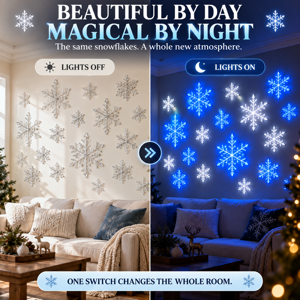 BILLHOL® 🎄WinterGlow Crystal LED Snowflake Lights | Elegant Blue & White Christmas Décor