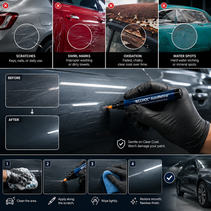 BILLHOL® 🚙AutoRefine Universal Clear-Coat Scratch Repair Pen — No Color Matching Required