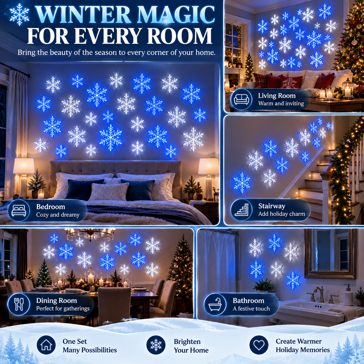 BILLHOL® 🎄WinterGlow Crystal LED Snowflake Lights | Elegant Blue & White Christmas Décor