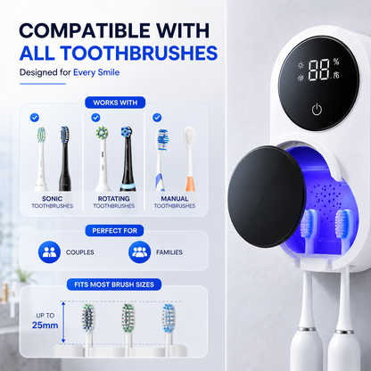 BILLHOL®🧊 WaveSense Touchless Advanced Dual-Toothbrush UV Sanitizing & Drying Station with Automatic Sensor Lid
