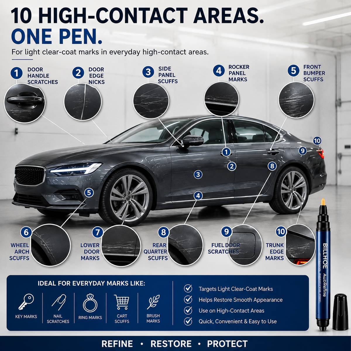 BILLHOL® 🚙AutoRefine Universal Clear-Coat Scratch Repair Pen — No Color Matching Required