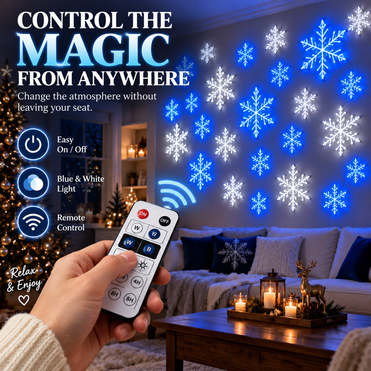 BILLHOL® 🎄WinterGlow Crystal LED Snowflake Lights | Elegant Blue & White Christmas Décor