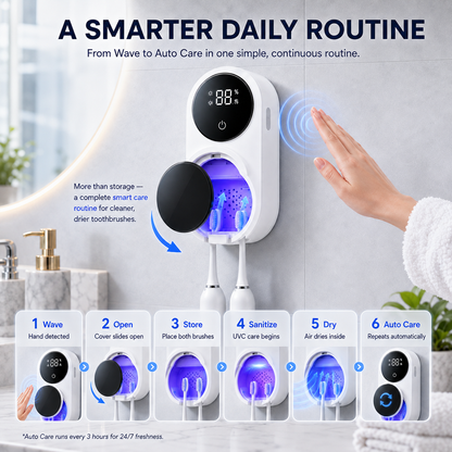 BILLHOL®🧊 WaveSense Touchless Advanced Dual-Toothbrush UV Sanitizing & Drying Station with Automatic Sensor Lid