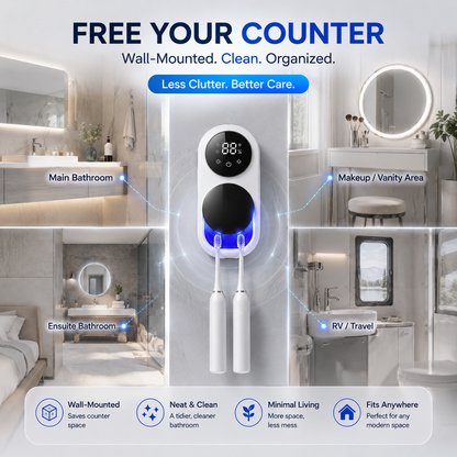 BILLHOL®🧊 WaveSense Touchless Advanced Dual-Toothbrush UV Sanitizing & Drying Station with Automatic Sensor Lid