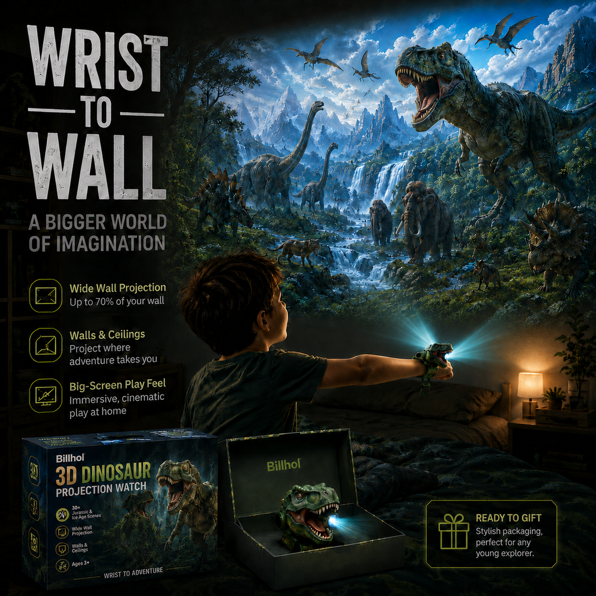 𝐁i𝐥𝐥𝐡𝐨𝐥® 3D Dinosaur Projection Watch