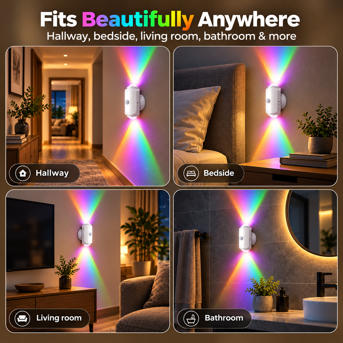 BILLHOL® SmartGlow Motion Sensor Wall Light – Rechargeable RGB & Warm Light