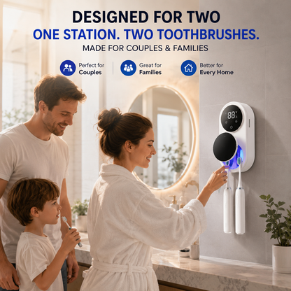 BILLHOL®🧊 WaveSense Touchless Advanced Dual-Toothbrush UV Sanitizing & Drying Station with Automatic Sensor Lid