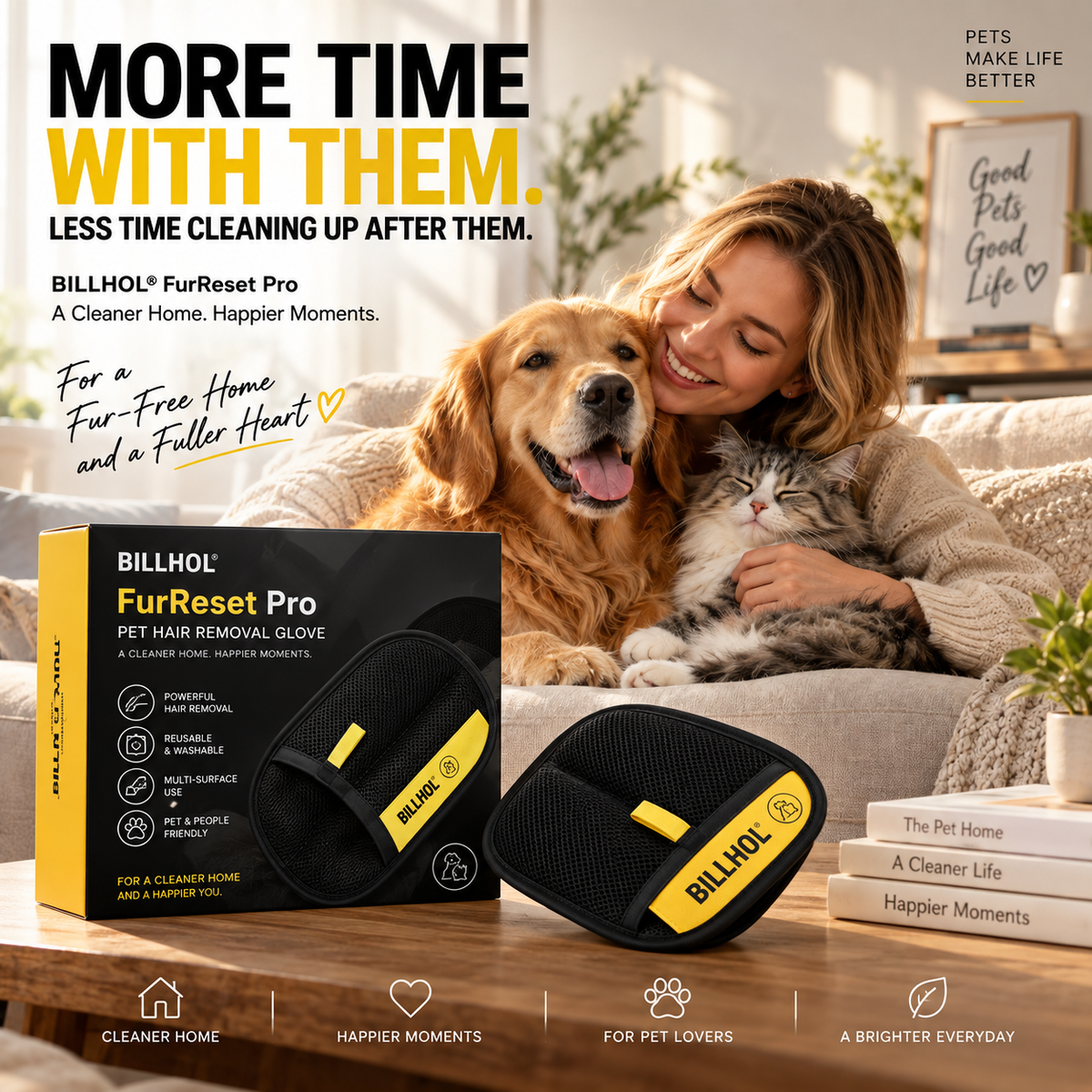 BILLHOL® 🔥FurReset Pro Pet Hair Remover Glove — Reusable Home & Car Fur Cleaning Tool