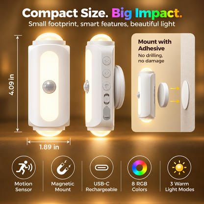 BILLHOL® SmartGlow Motion Sensor Wall Light – Rechargeable RGB & Warm Light