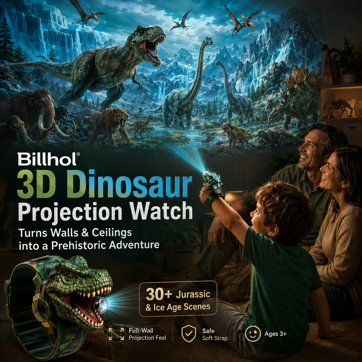 𝐁i𝐥𝐥𝐡𝐨𝐥® 3D Dinosaur Projection Watch