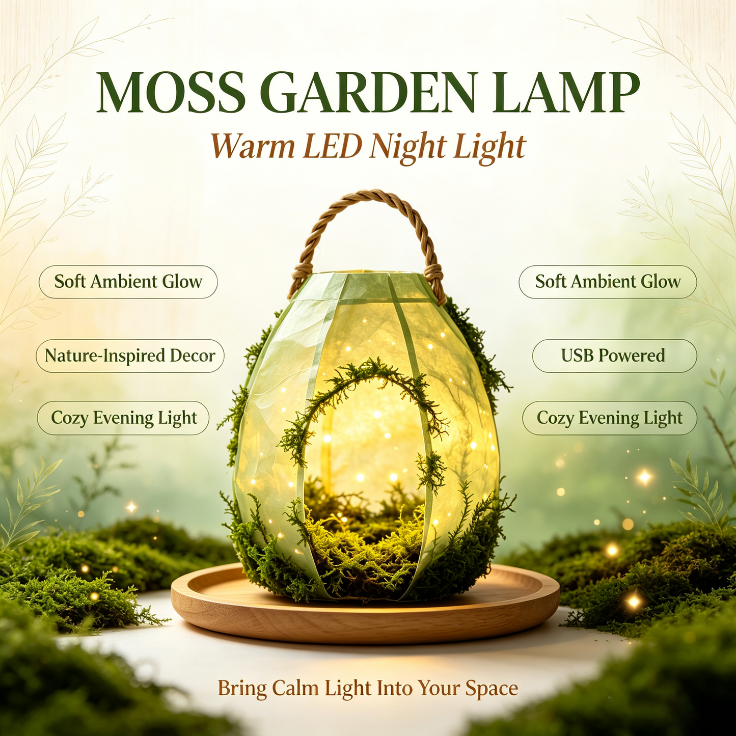 Natural Green Moss Hanging LED Night Light