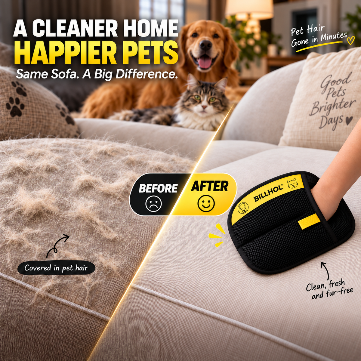 BILLHOL® 🔥FurReset Pro Pet Hair Remover Glove — Reusable Home & Car Fur Cleaning Tool