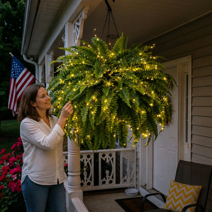 BILLHOL® Oversized Pre-Lit Artificial Boston Ferns - No Watering, No Fading