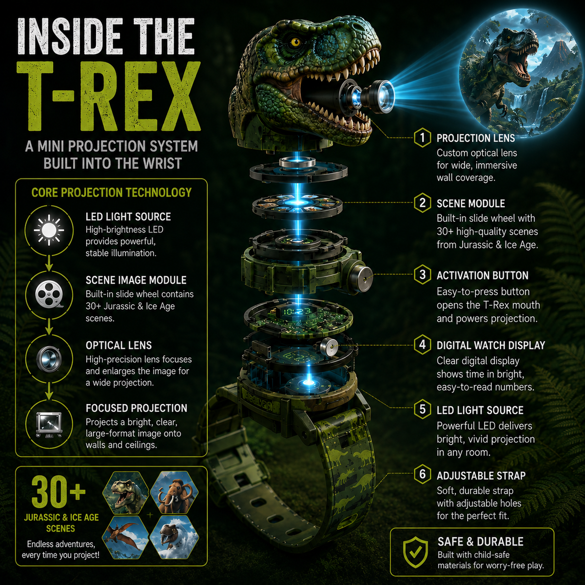 𝐁i𝐥𝐥𝐡𝐨𝐥® 3D Dinosaur Projection Watch