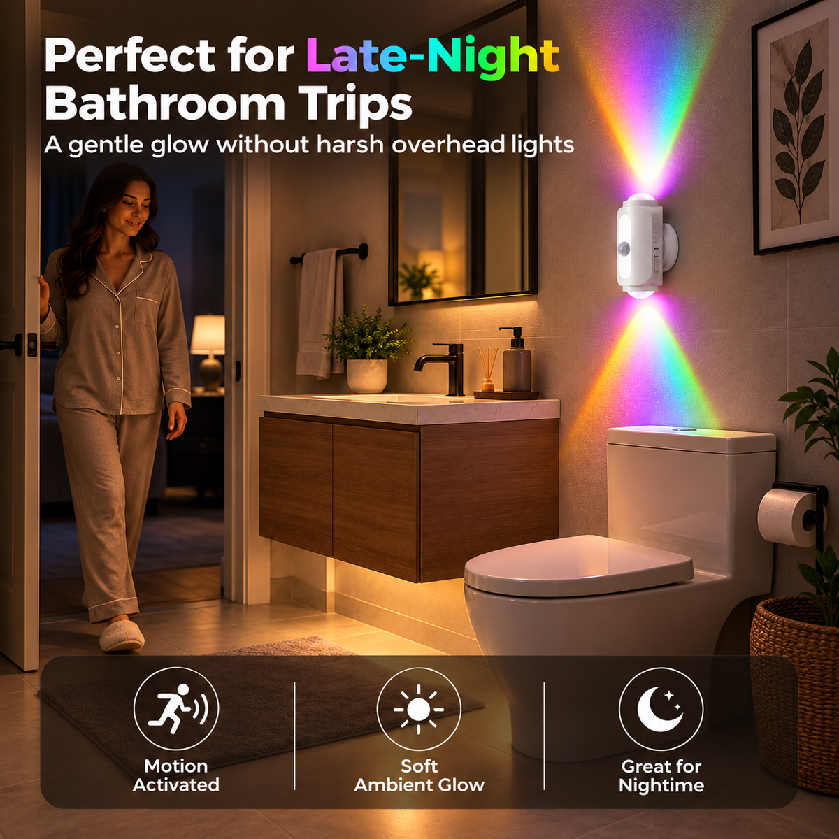 BILLHOL® SmartGlow Motion Sensor Wall Light – Rechargeable RGB & Warm Light