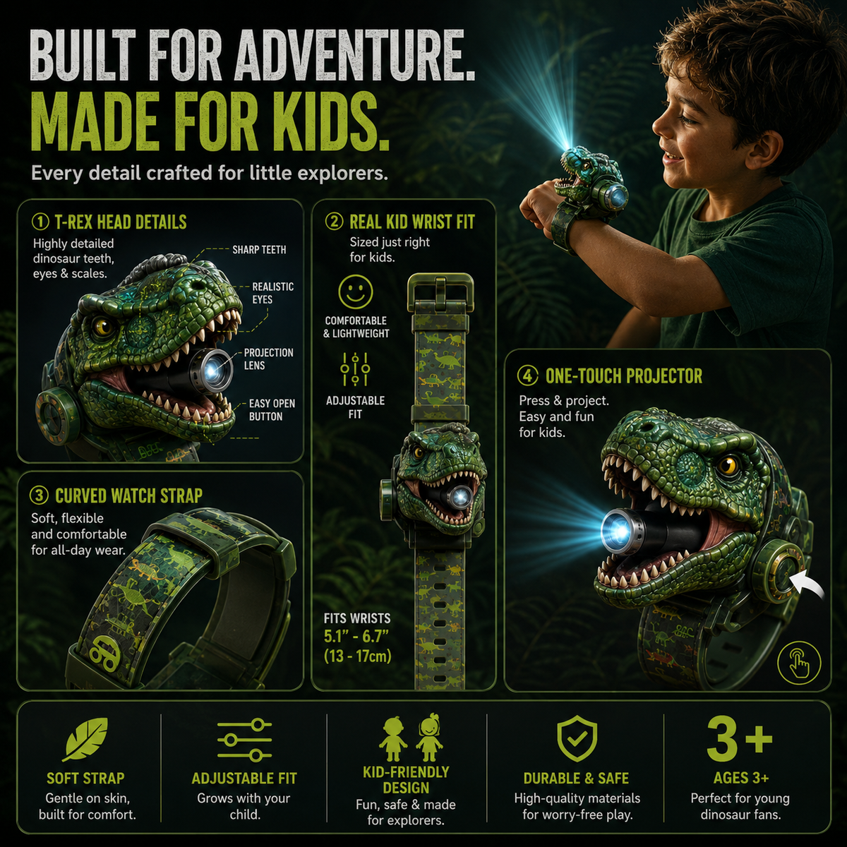 𝐁i𝐥𝐥𝐡𝐨𝐥® 3D Dinosaur Projection Watch