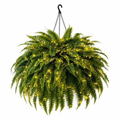 BILLHOL® Oversized Pre-Lit Artificial Boston Ferns - No Watering, No Fading