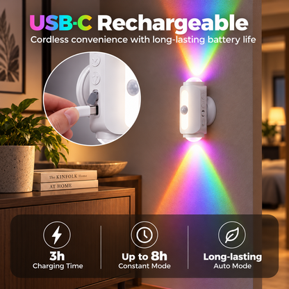 BILLHOL® SmartGlow Motion Sensor Wall Light – Rechargeable RGB & Warm Light
