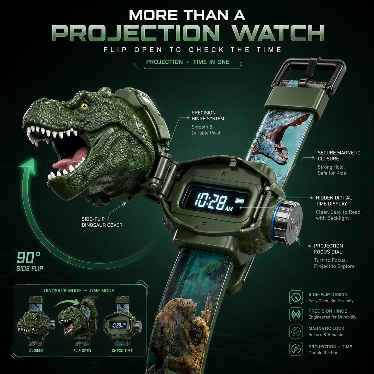 𝐁i𝐥𝐥𝐡𝐨𝐥® 3D Dinosaur Projection Watch