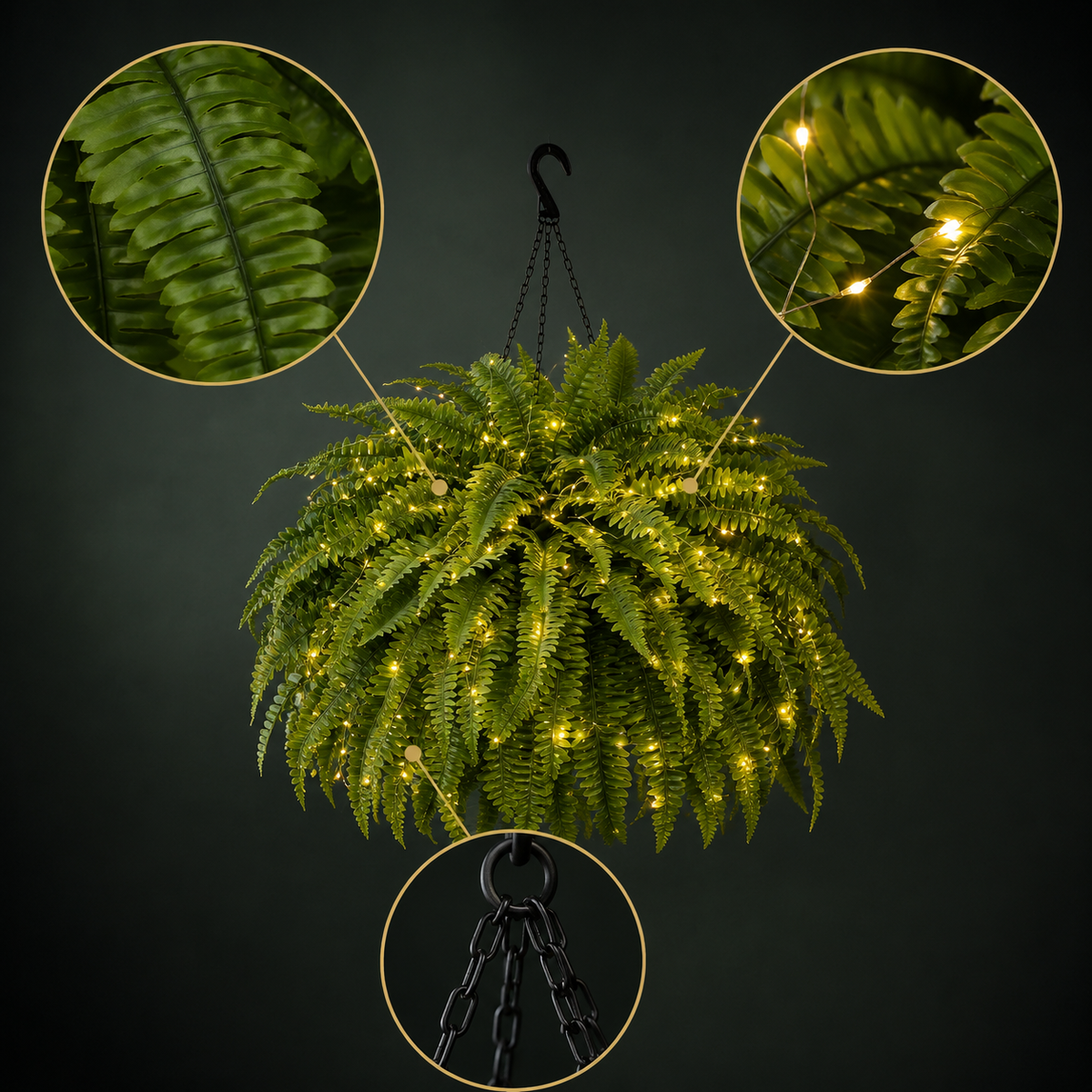 BILLHOL® Oversized Pre-Lit Artificial Boston Ferns - No Watering, No Fading