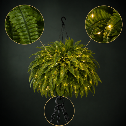BILLHOL® Oversized Pre-Lit Artificial Boston Ferns - No Watering, No Fading