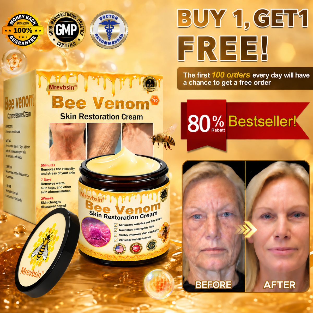 🔥Official Brand Shop丨Mrevbsin® Bee venom Pro Comprehensive Cream—Tightening for Skin Types